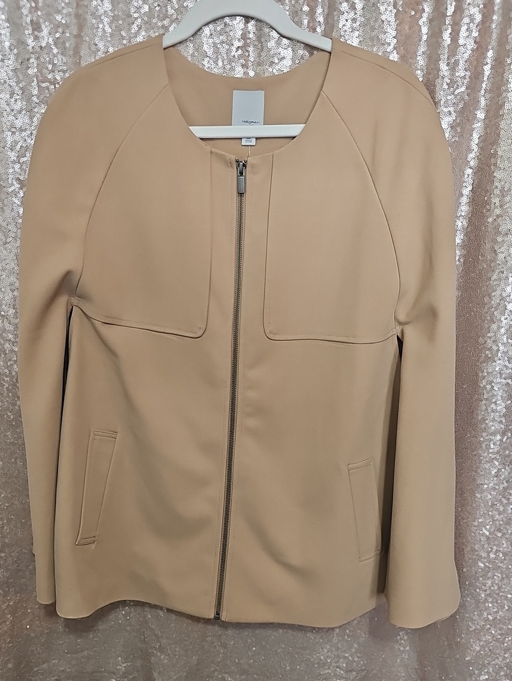 Halogen Beige Zip-Front Blazer Jacket